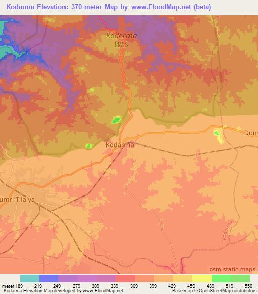 Kodarma,India Elevation Map