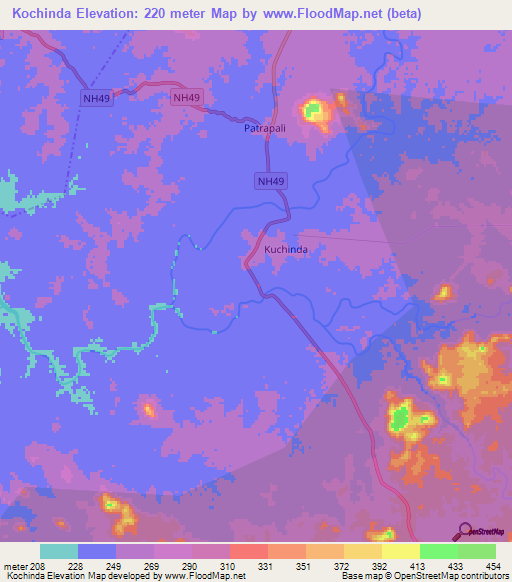 Kochinda,India Elevation Map