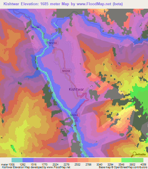 Kishtwar,India Elevation Map