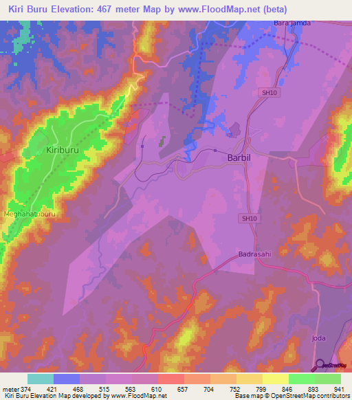 Kiri Buru,India Elevation Map