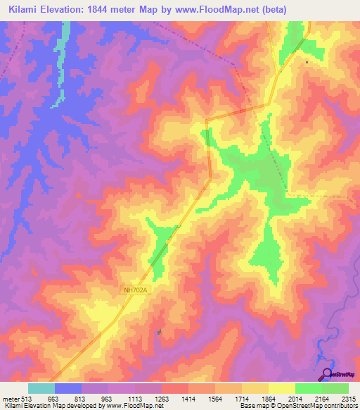 Kilami,India Elevation Map
