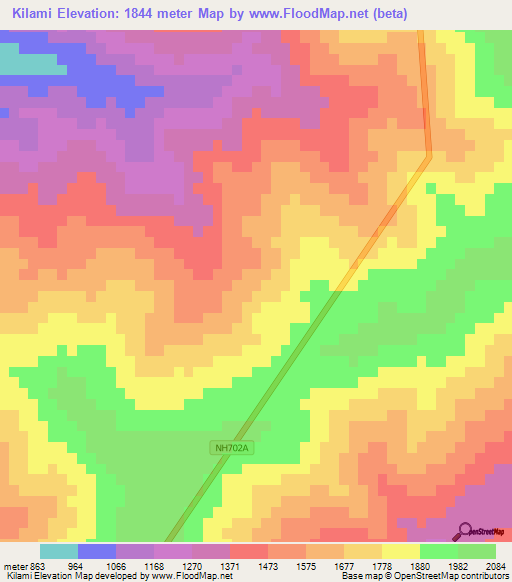Kilami,India Elevation Map