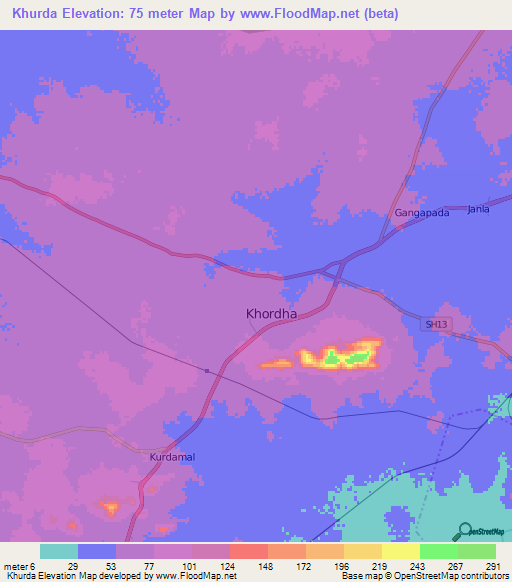 Khurda,India Elevation Map