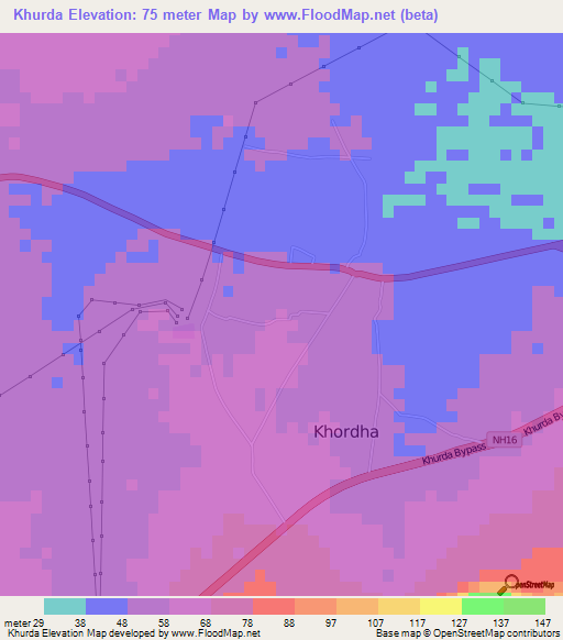 Khurda,India Elevation Map