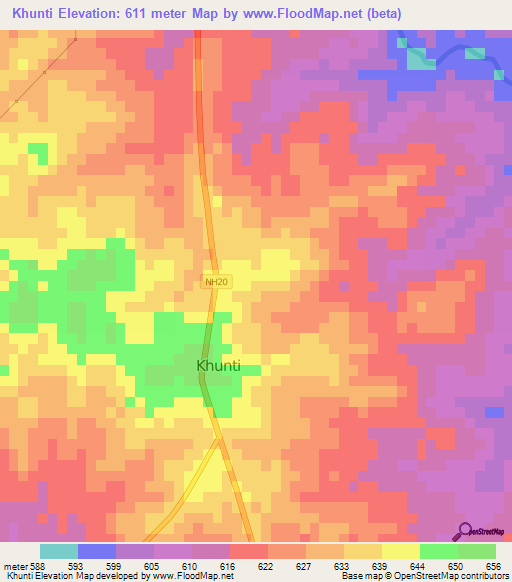Khunti,India Elevation Map