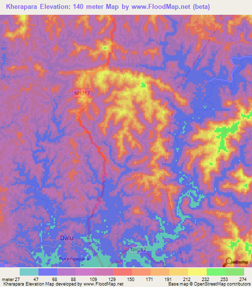 Kherapara,India Elevation Map