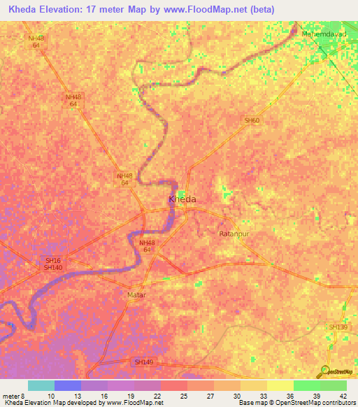 Kheda,India Elevation Map