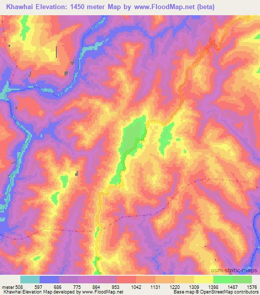 Khawhai,India Elevation Map