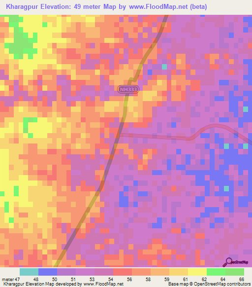 Kharagpur,India Elevation Map