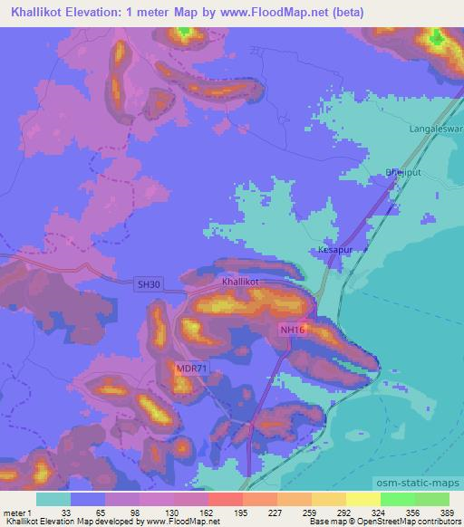 Khallikot,India Elevation Map