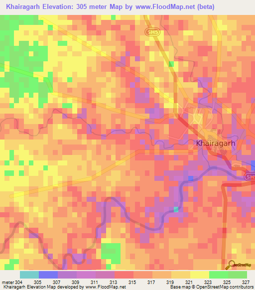 Khairagarh,India Elevation Map