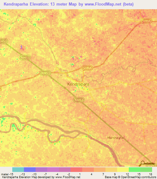 Kendraparha,India Elevation Map