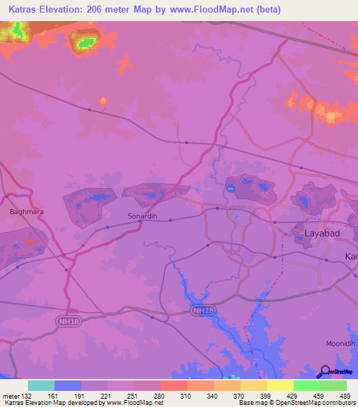 Katras,India Elevation Map