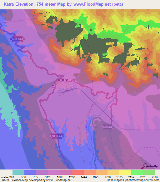 Katra,India Elevation Map