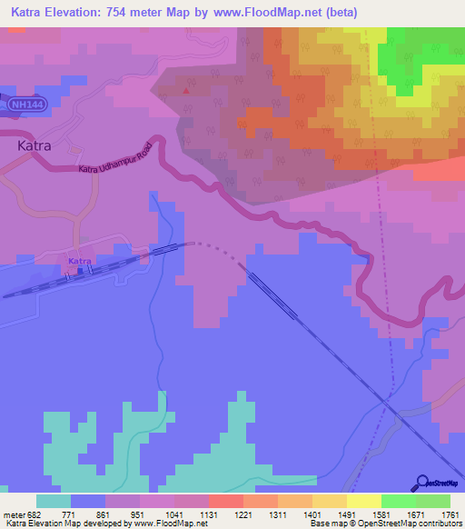 Katra,India Elevation Map