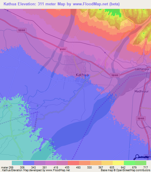 Kathua,India Elevation Map