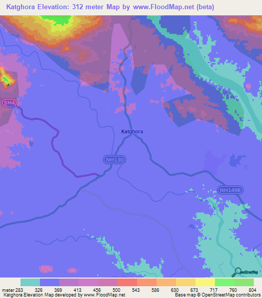 Katghora,India Elevation Map