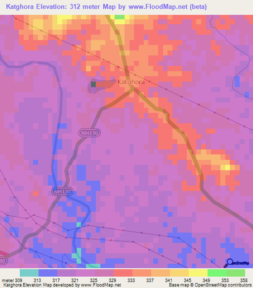 Katghora,India Elevation Map