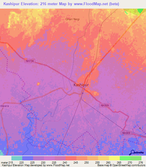 Kashipur,India Elevation Map