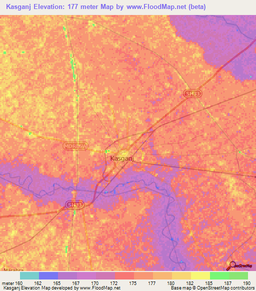 Kasganj,India Elevation Map