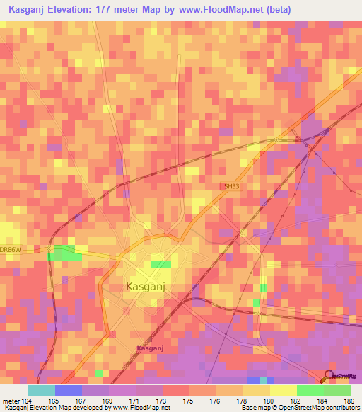 Kasganj,India Elevation Map