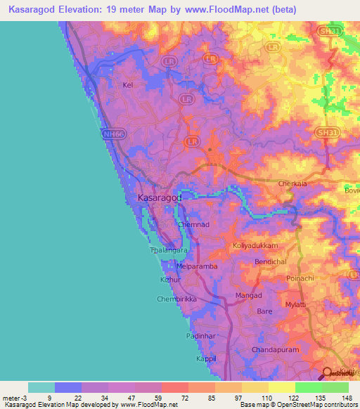 Kasaragod,India Elevation Map