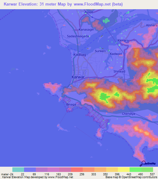 Karwar,India Elevation Map