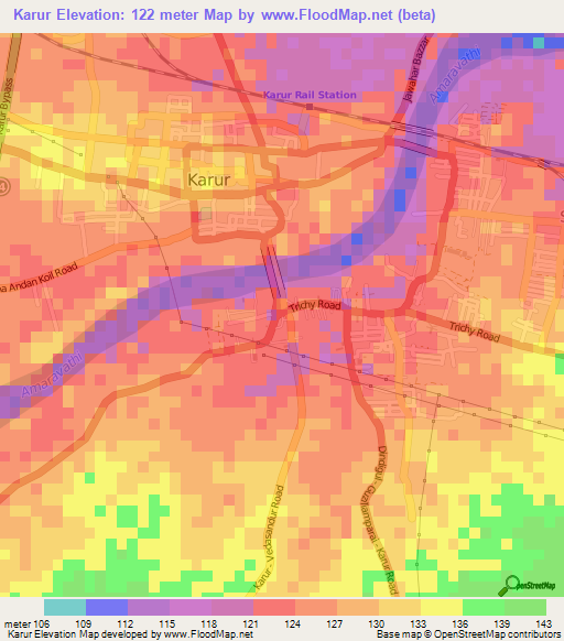Karur,India Elevation Map