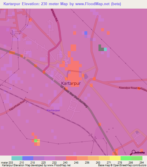 Kartarpur,India Elevation Map