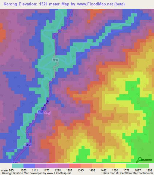 Karong,India Elevation Map