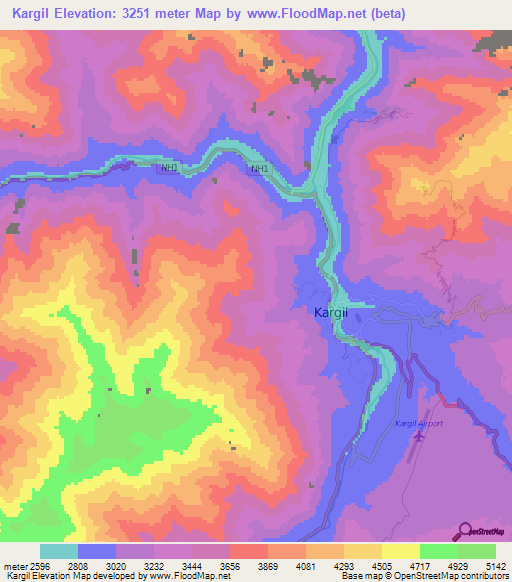 Kargil,India Elevation Map