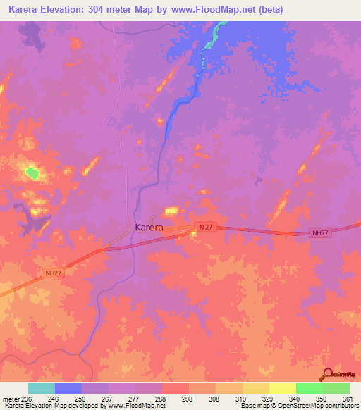 Karera,India Elevation Map