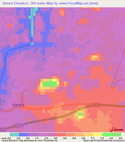 Karera,India Elevation Map