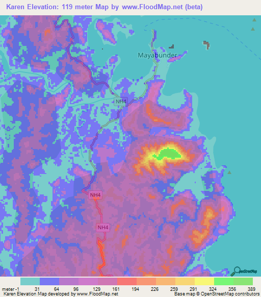 Karen,India Elevation Map