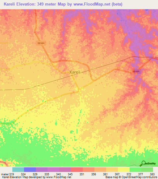 Kareli,India Elevation Map