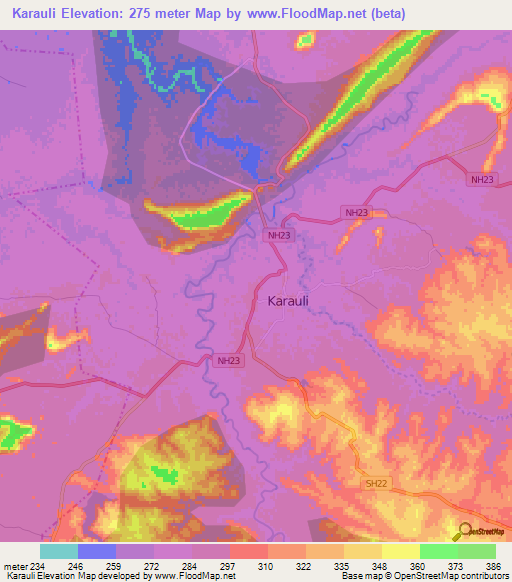 Karauli,India Elevation Map