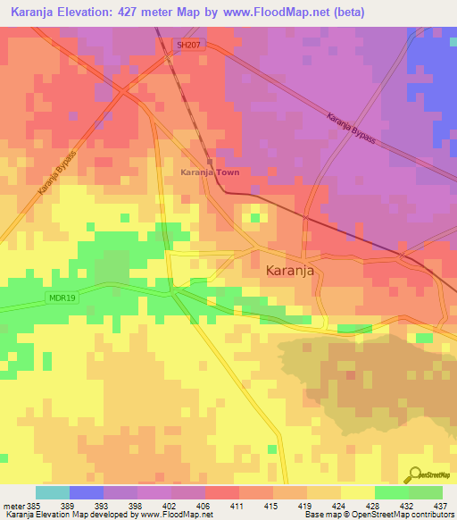Karanja,India Elevation Map