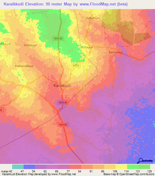 Karaikkudi,India Elevation Map