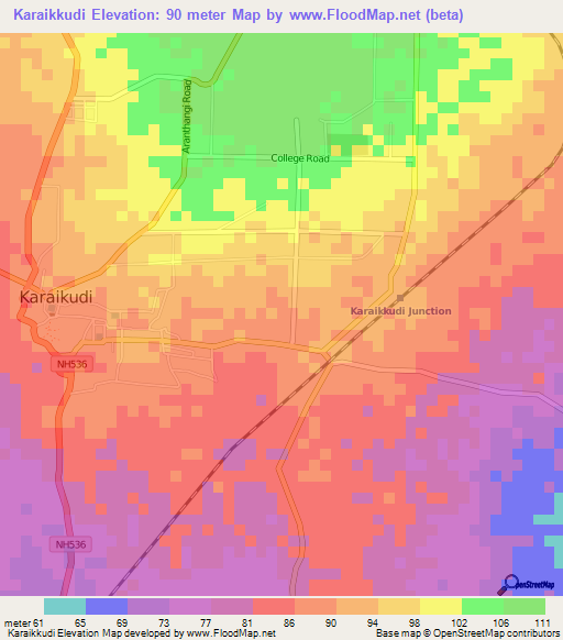Karaikkudi,India Elevation Map
