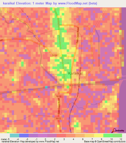 karaikal,India Elevation Map