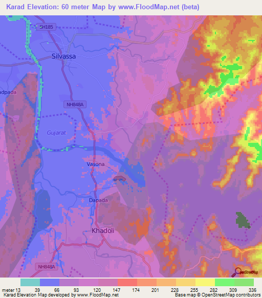 Karad,India Elevation Map
