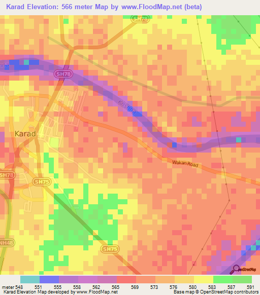 Karad,India Elevation Map