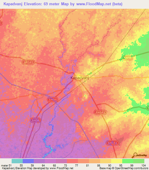 Kapadvanj,India Elevation Map