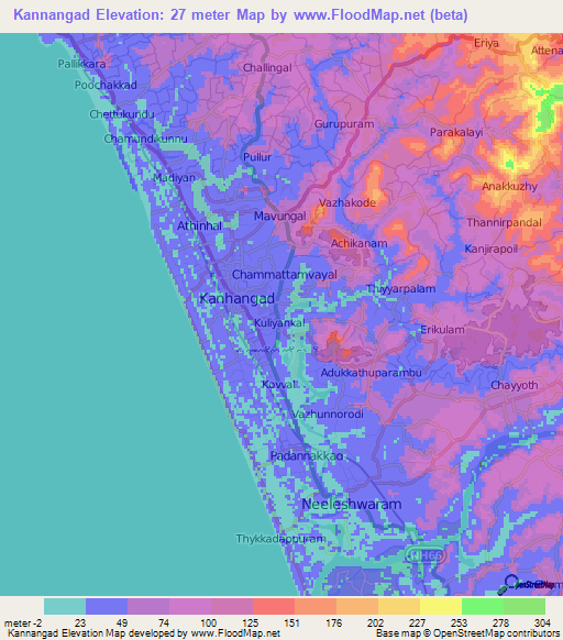 Kannangad,India Elevation Map