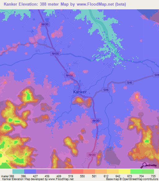 Kanker,India Elevation Map