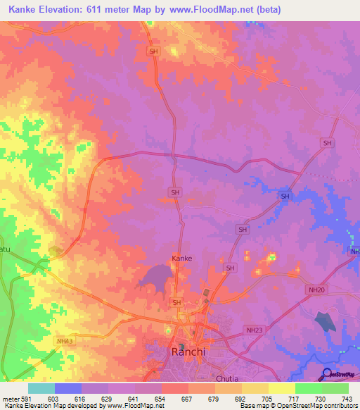Kanke,India Elevation Map