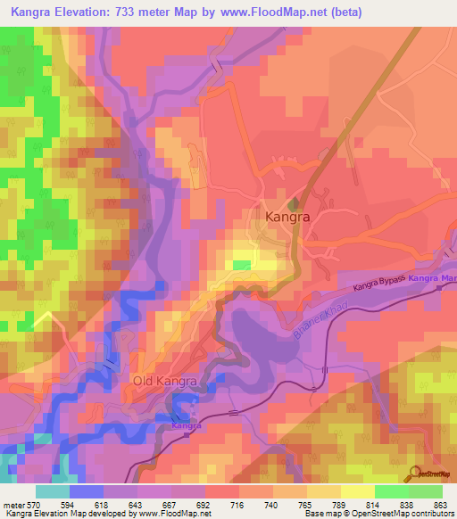Kangra,India Elevation Map