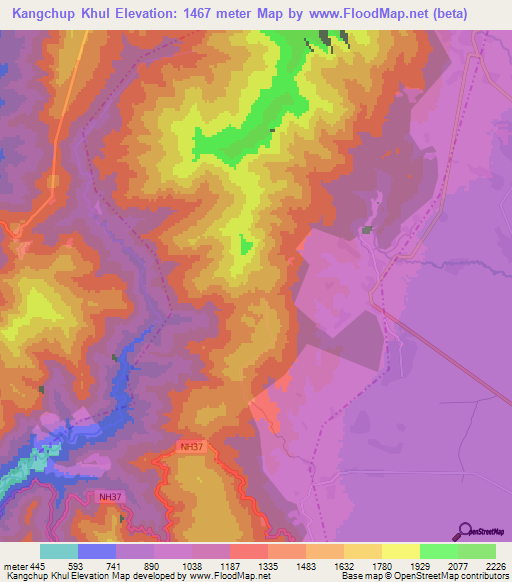 Kangchup Khul,India Elevation Map