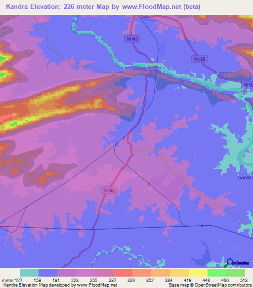 Kandra,India Elevation Map
