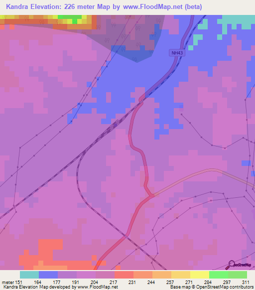 Kandra,India Elevation Map